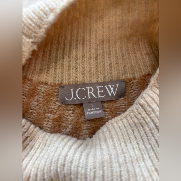 J. CREW Sz Large Fair Isle Mock Neck Sweater Supersoft Yarn Wool Camel Blue EUC - Picture 9 of 11